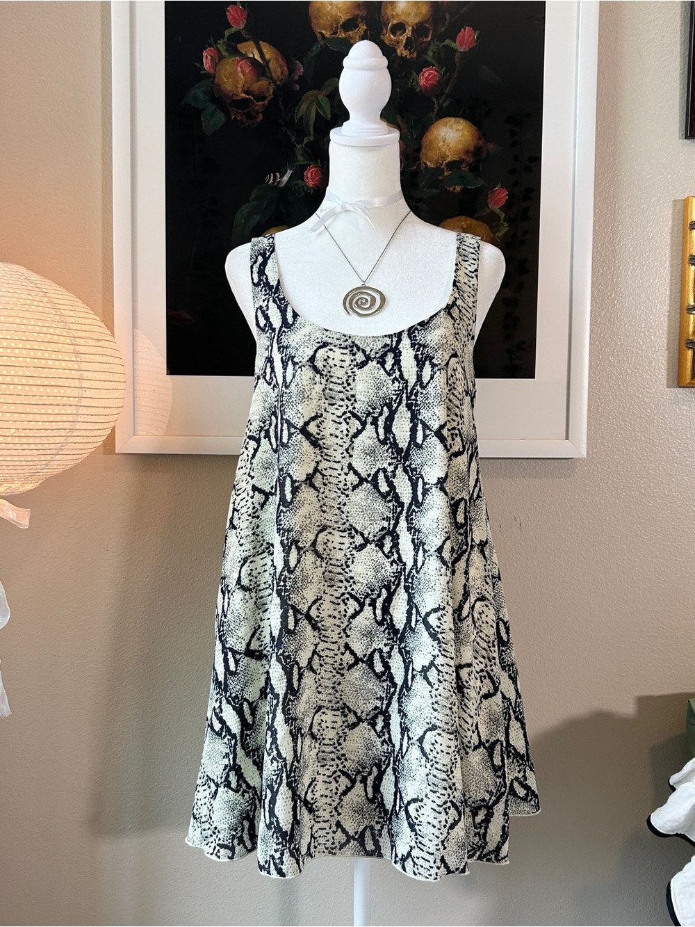TOBI gray snake print mini swing dress S